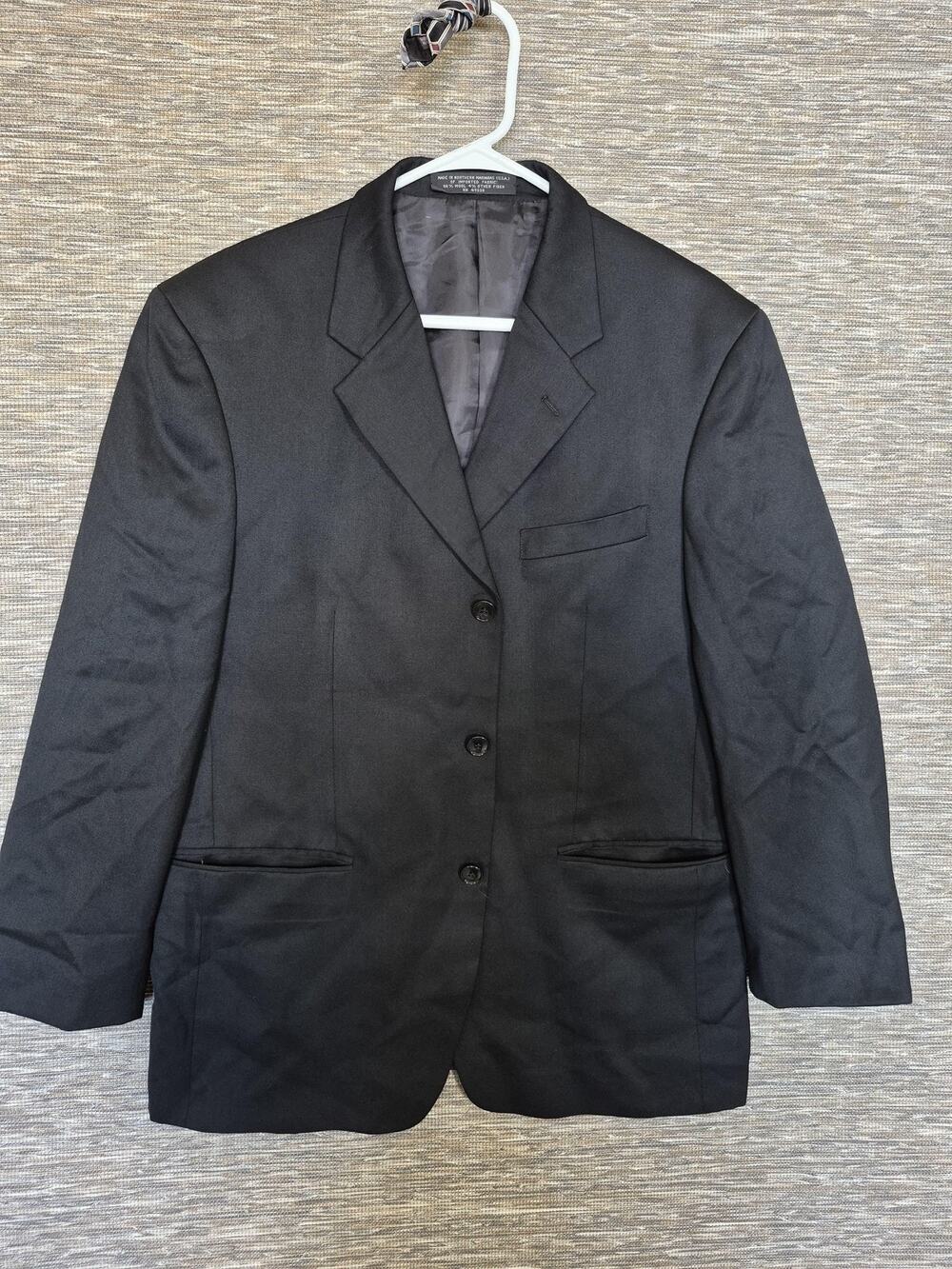 Albert Nipon Blazer Mens 38 Black Wool 3 Button Suit Jacket Notch Lapel USA